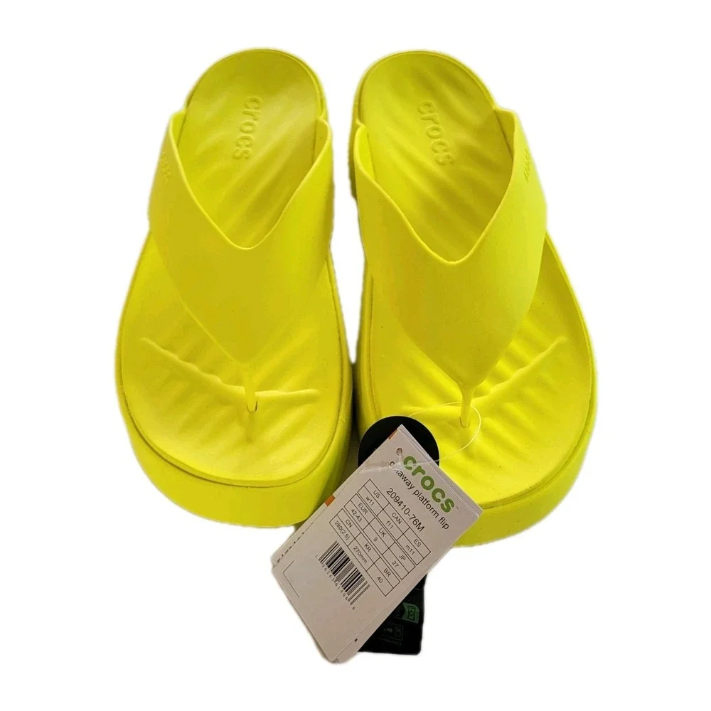 Crocs Getaway Platform Flip Sandals Yellow Women's W11 Comfort Slides NEW - Picture 2 of 3